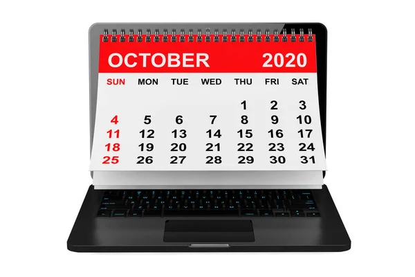 Kalender Voor 2020 Oktober Kalender Laptop Scherm Een Witte Achtergrond — Stockfoto