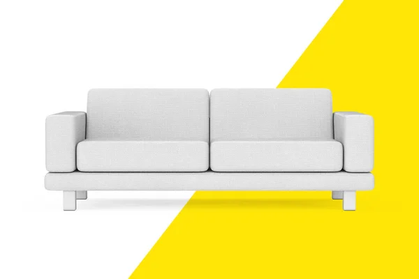 White Simple Modern Sofa Furniture on a white and yellow background. 3d Rendering