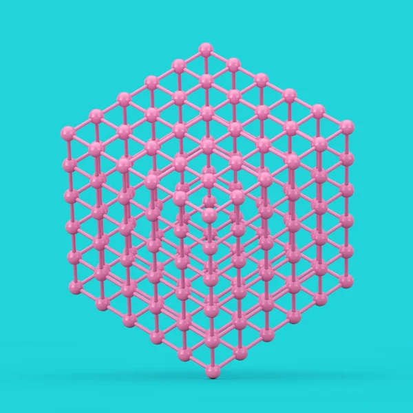 Conceito Visualização Dados Digitais Abstract Pink Wireframe Atom Mesh Cube — Fotografia de Stock