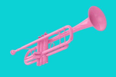 Mavi arka planda Duotone Tarzı Pembe Trompet. 3d Hazırlama