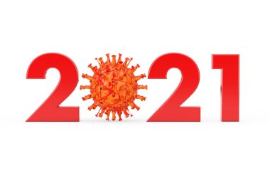 2021 yılında Sıfır Sembol ile COVID-19 Corona Virüsleri Bakterileri beyaz arka planda. 3d Hazırlama