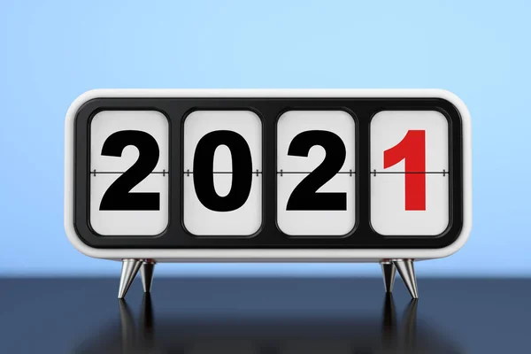 Retro Klok Met 2021 Nieuwjaar Teken Een Blauwe Achtergrond Rendering — Stockfoto