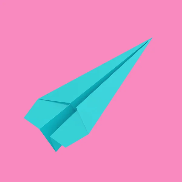 Avião Papel Azul Origami Estilo Duotone Fundo Rosa Renderização — Fotografia de Stock
