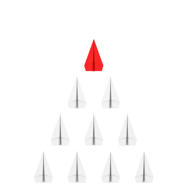 Koncept Vůdce Rof White Origami Papírových Letadel Jednou Červenou Bílém — Stock fotografie