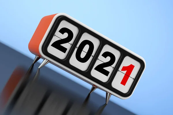 Retro Flip Clock 2021 New Year Sign Blue Background Rendering — Stock Photo, Image
