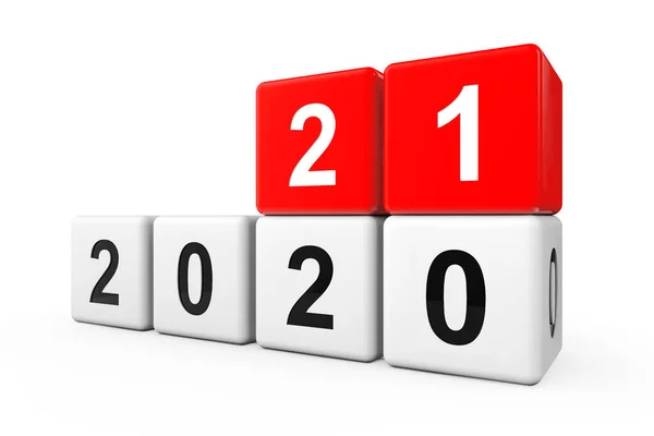 Blocos Com Transição Ano 2020 Para 2021 Fundo Branco Renderização — Fotografia de Stock