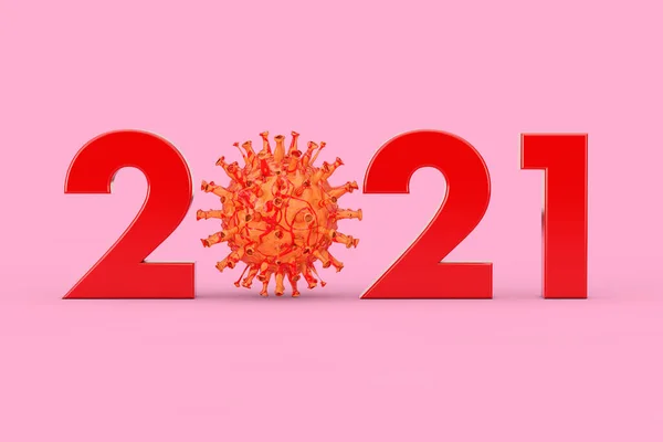 2021 Rok Zero Symbol Jako Covid Corona Wirusy Bakterie Różowym — Zdjęcie stockowe