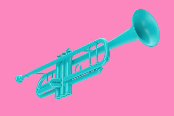 Blue Trumpet Como Duotone Style Fundo Rosa Renderização — Fotografia de Stock