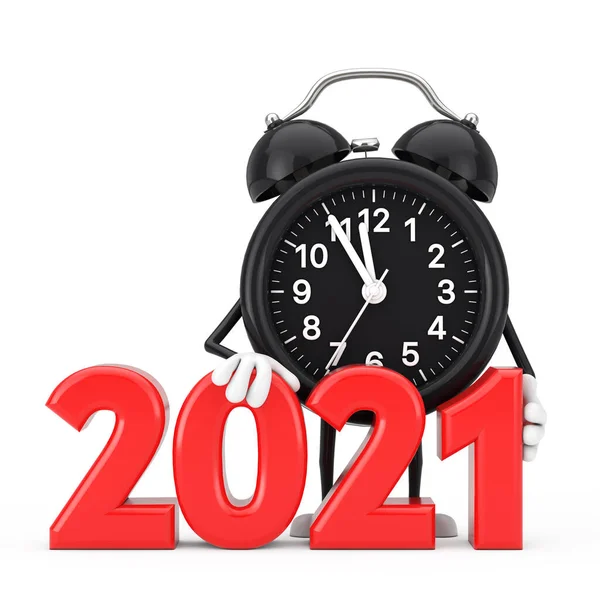 Alarm Klok Karakter Mascotte Met Rood Nieuwjaar 2021 Meld Aan — Stockfoto