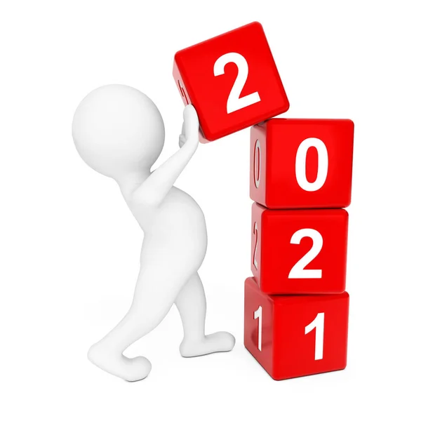 Nytt 2021 Års Koncept Person Placering 2021 Nyår Kuber Vit — Stockfoto