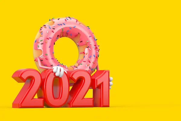 Big Strawberry Pink Glazed Donut Character Mascot Red 2021 New — Stock Photo, Image