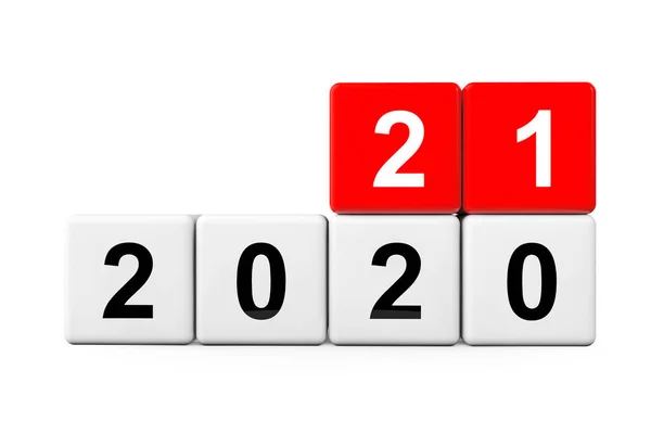 Блоки Переходом 2020 Года 2021 Год Белом Фоне Рендеринг — стоковое фото