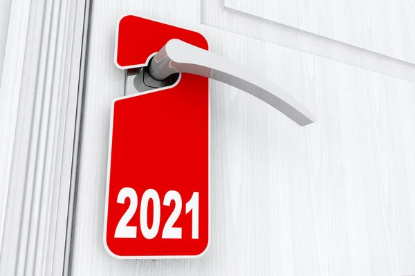 Porta Com 2021 Ano Novo Sign Não Perturbe Tag Close — Fotografia de Stock