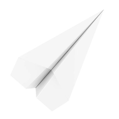 Beyaz Origami Kağıt Uçak beyaz arka planda. 3d Hazırlama