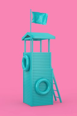 Mavi Cankurtaran Kulesi. Pembe arka planda Duotone Tarzı. 3d Hazırlama