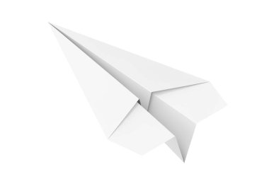 Beyaz Origami Kağıt Uçak beyaz arka planda. 3d Hazırlama
