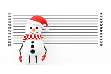 Noel Baba Şapkalı Kardan Adam Polis Teşkilatı önündeki Maskotu ya da sabıka kaydının son derece yakın çekimi. 3d Hazırlama