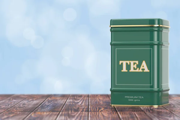 Коробка Зеленого Чая Золотой Полоской Деревянном Столе Рендеринг — стоковое фото