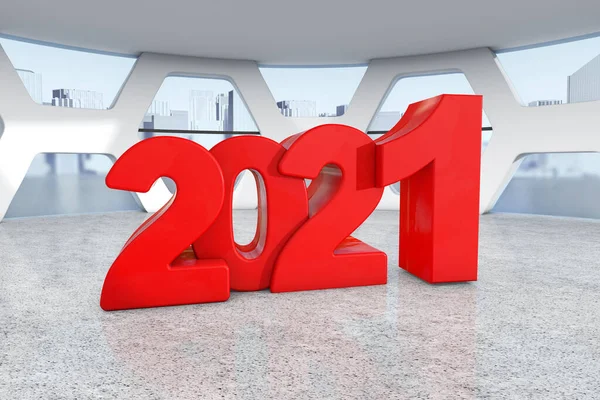 Red New 2021 Year Sign Abstract Bright Office Meeting Room — Stock Photo, Image