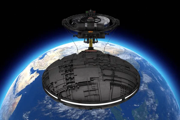 Космічний Корабель Космічна Станція Або Інопланетний Нло Космічний Апарат Польоті — стокове фото