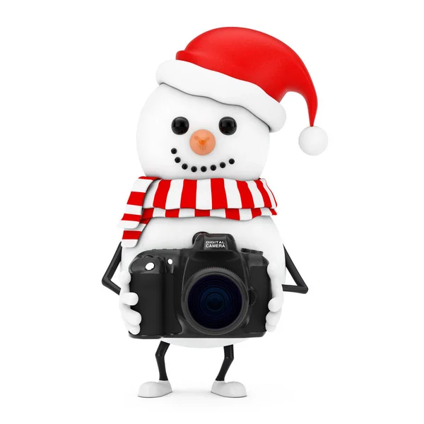 Snowman Santa Claus Hat Character Mascot Modern Digital Photo Camera — Stock Photo, Image