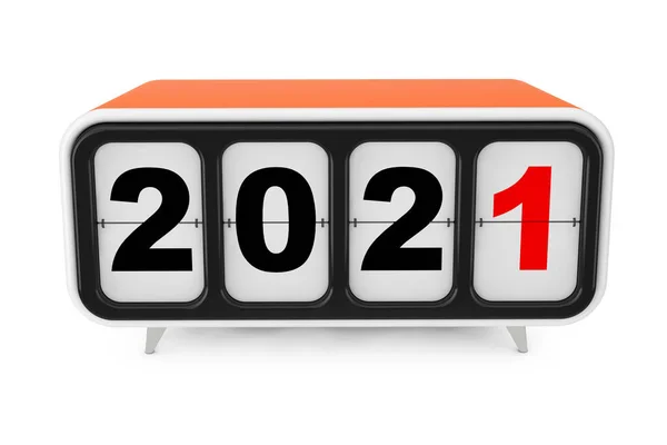 Retro Flip Clock with 2021 New year Sign on a white background. 3d Rendering