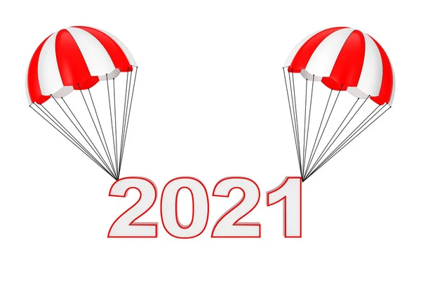 Gelukkig Nieuwjaar 2021 Sign Flying Parachute Een Witte Achtergrond Rendering — Stockfoto