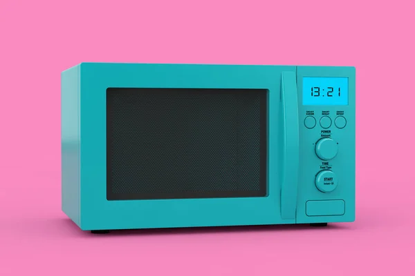 Forno Microondas Moderno Azul Como Duotone Style Fundo Rosa Renderização — Fotografia de Stock