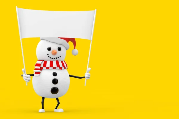 Schneemann Mit Weihnachtsmannmütze Als Maskottchen Und Leeres Weißes Blank Banner — Stockfoto