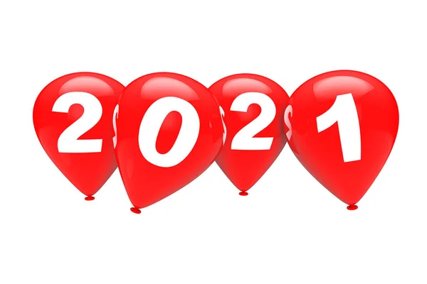 Nyårskoncept Röda Julballonger Med 2021 Skriv Vit Bakgrund Konvertering — Stockfoto
