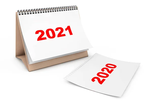 Calendrier Pliant Avec 2021 Année Page Sur Fond Blanc Rendu — Photo