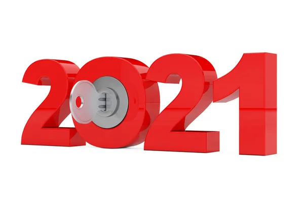 Novo Sinal 2021 Anos Com Chave Fundo Branco Renderização — Fotografia de Stock