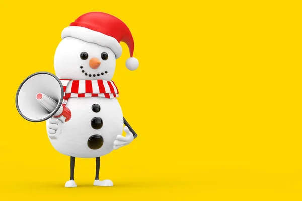 Χιονάνθρωπος Santa Claus Καπέλο Μασκότ Χαρακτήρα Κόκκινο Ρετρό Megaphone Κίτρινο — Φωτογραφία Αρχείου