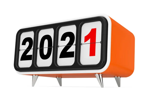Retro Klok Met 2021 Nieuwjaar Teken Een Witte Achtergrond Rendering — Stockfoto