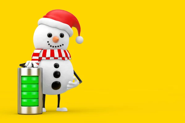 Снеговик Образе Талисмана Санта Клауса Абстрактной Зарядкой Аккумулятора Желтом Фоне — стоковое фото