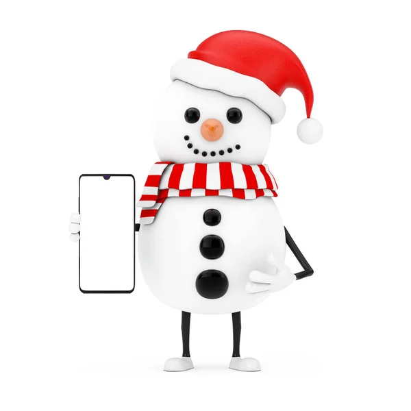 Snowman Santa Claus Hat Character Mascot Modern Mobile Phone Blank — Stock Photo, Image