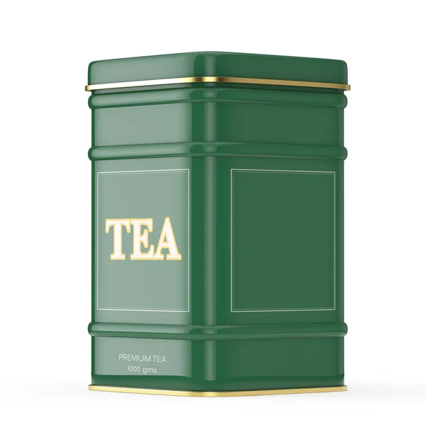 Metal Green Tea Box Met Gouden Streep Een Witte Achtergrond — Stockfoto