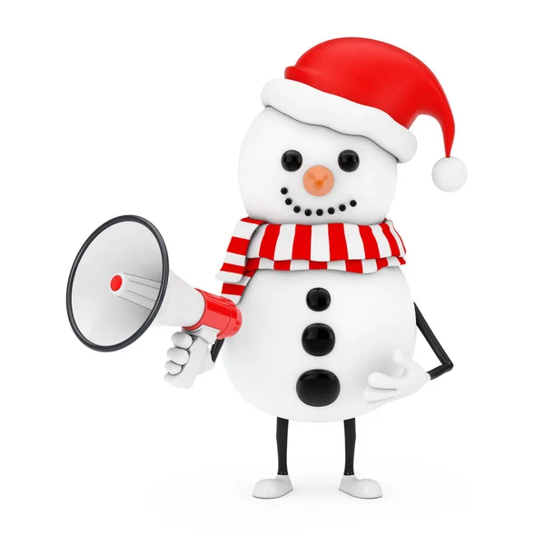 Snowman Santa Claus Hat Character Mascot Red Retro Megaphone White — Stock Photo, Image