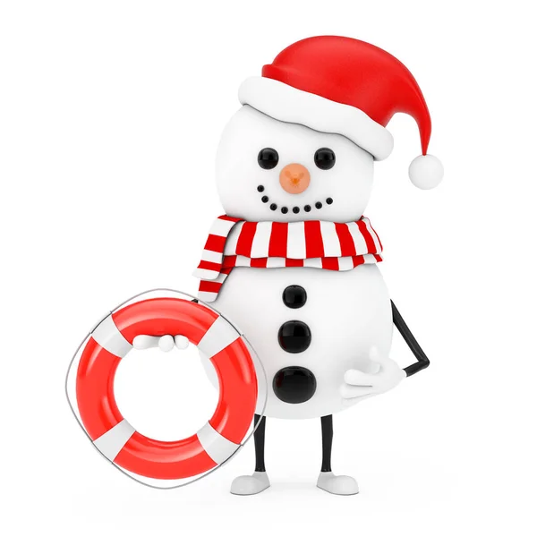 Χιονάνθρωπος Santa Claus Καπέλο Μασκότ Χαρακτήρα Σημαδούρα Ζωής Λευκό Φόντο — Φωτογραφία Αρχείου