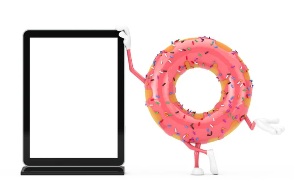 Big Strawberry Pink Glazed Donut Character Mascot Blank Trade Show — Stockfoto