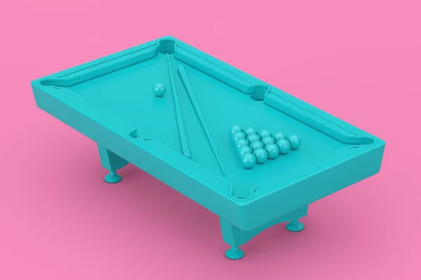 Blue Pool Biliárdasztal Golyókkal Set Cues Duotone Style Rózsaszín Háttérrel — Stock Fotó
