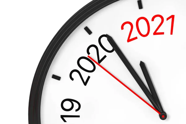 Έτος 2021 Πλησιάζει 2021 Εγγραφείτε Ένα Ρολόι Λευκό Φόντο Απόδοση — Φωτογραφία Αρχείου