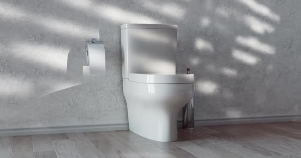 Risoluzione Video Moderna Tazza Toilette Ceramica Bianca Con Carta Igienica Video Stock