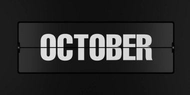 Takvim Konsepti. Siyah Mekanik Saat, Ekim Ayını Karanlık Arkaplanda Gösteriyor. 3d Hazırlama