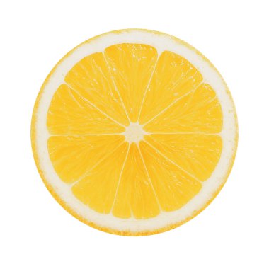 Taze gıda konsepti. Beyaz arka planda izole edilmiş sarı limon dilimi. 3d Hazırlama