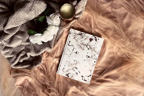 Romantik arka plan ve tozlu gül ile günlük