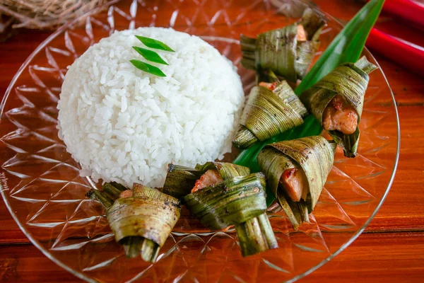 Thai Food Deep Fried Chicken Wrapped Pandan — Stock Photo, Image