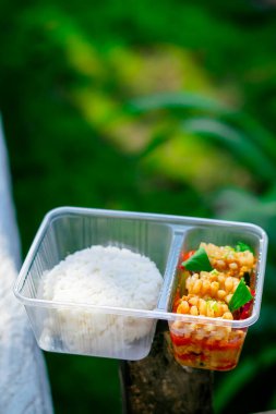 Köri tozu ile karıştırılmış kalamar. Tayland yemeği, pilavlı kızarmış deniz ürünleri.