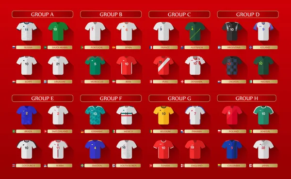 Rússia 2018 All Away Jerseys — Vetor de Stock