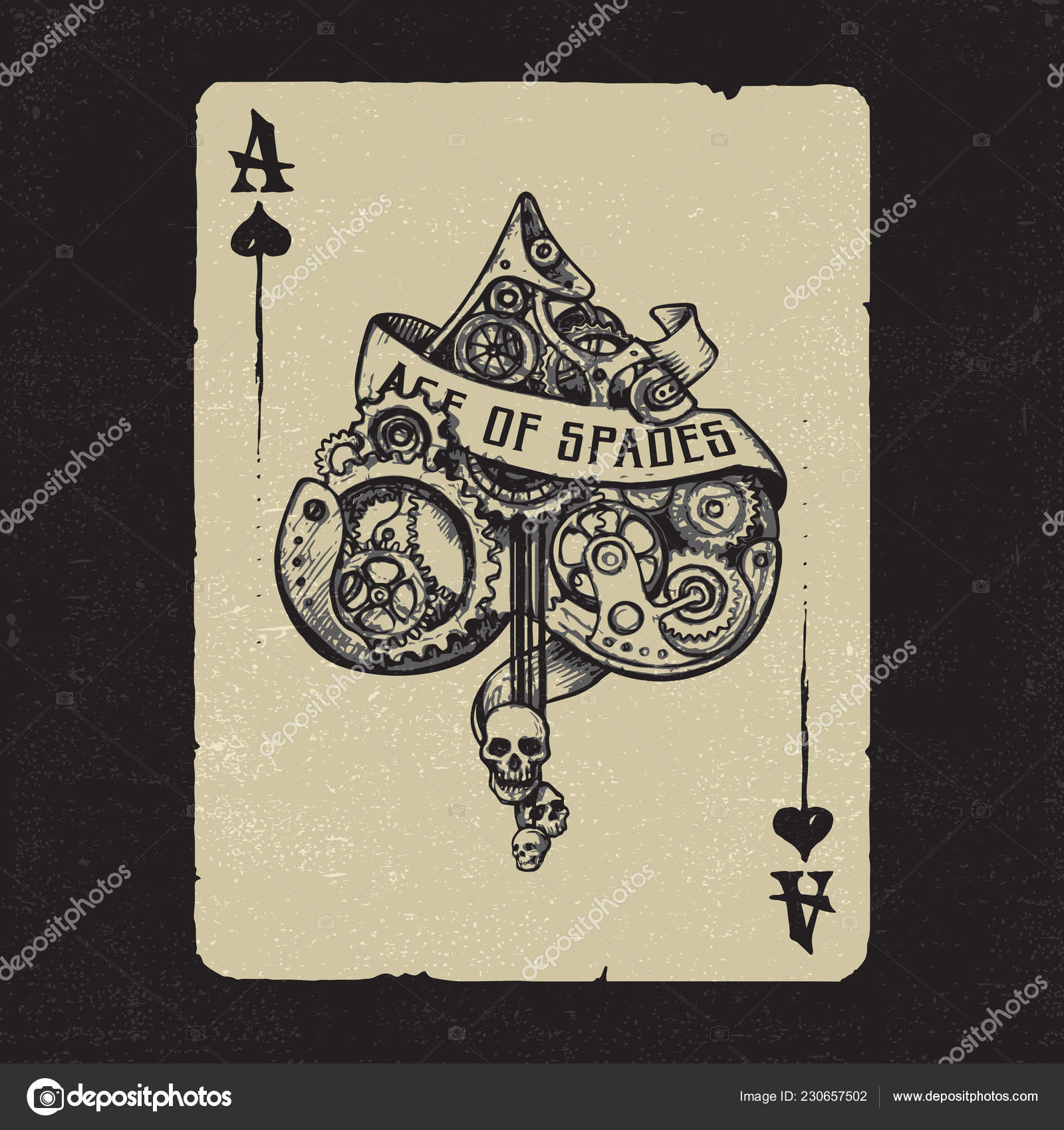 Artistic Vector Illustration Steampunk Styled Ace Spades Card Black  Background Stock Illustration by ©Abdulsatarid #230657502